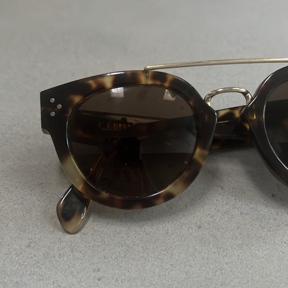 Celine Tortoise Shell Acetate & Gold Wire Bridge Sunglasses - Picture 2 of 4